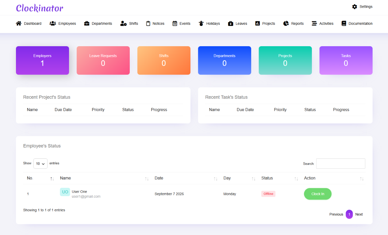 Clockinator Pro Dashboard