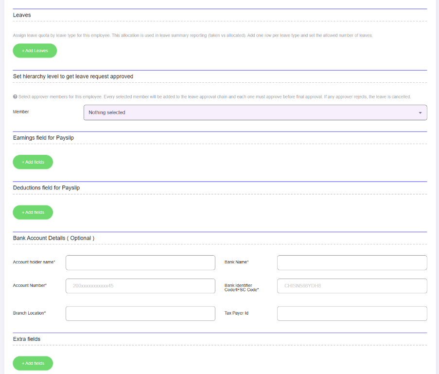 Employee Details — additional configuration