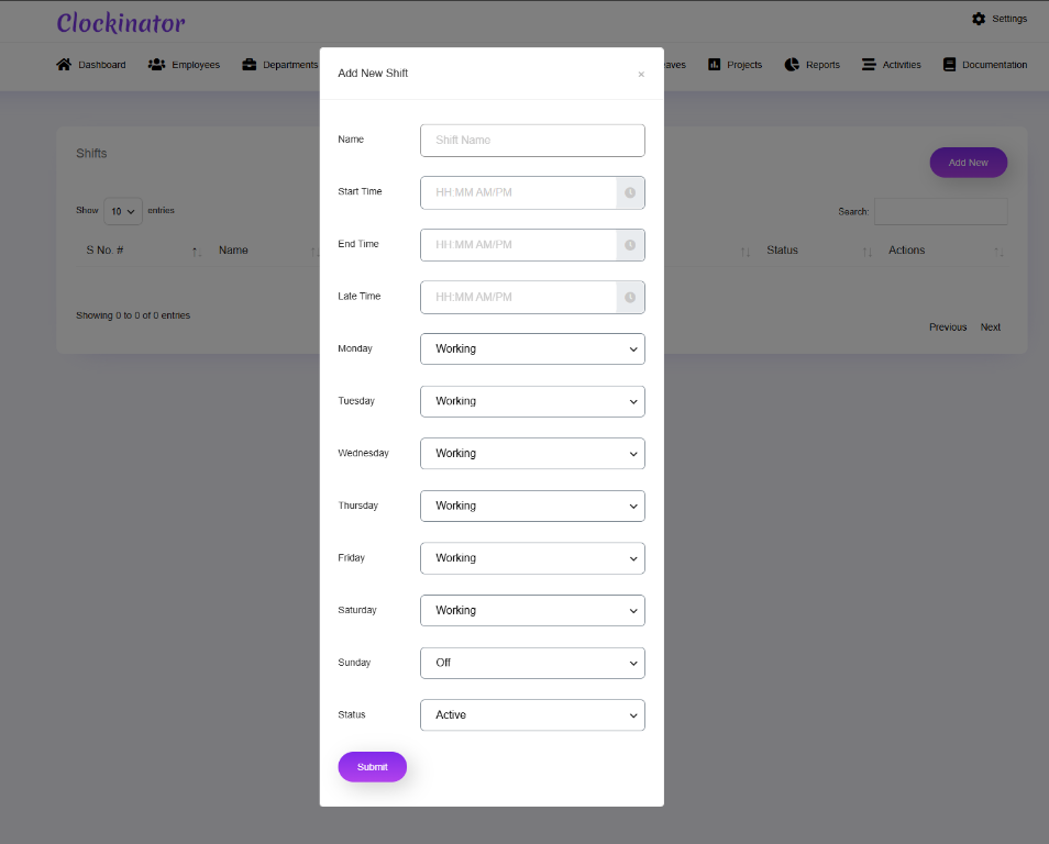 Add New Shift