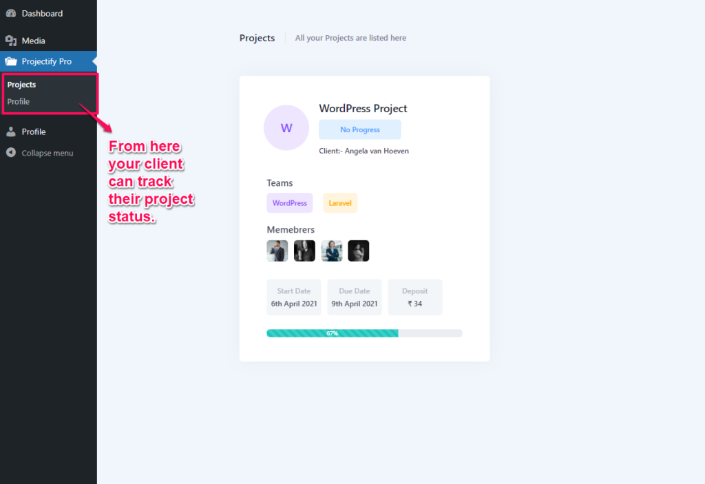Project management system - Client dashboard