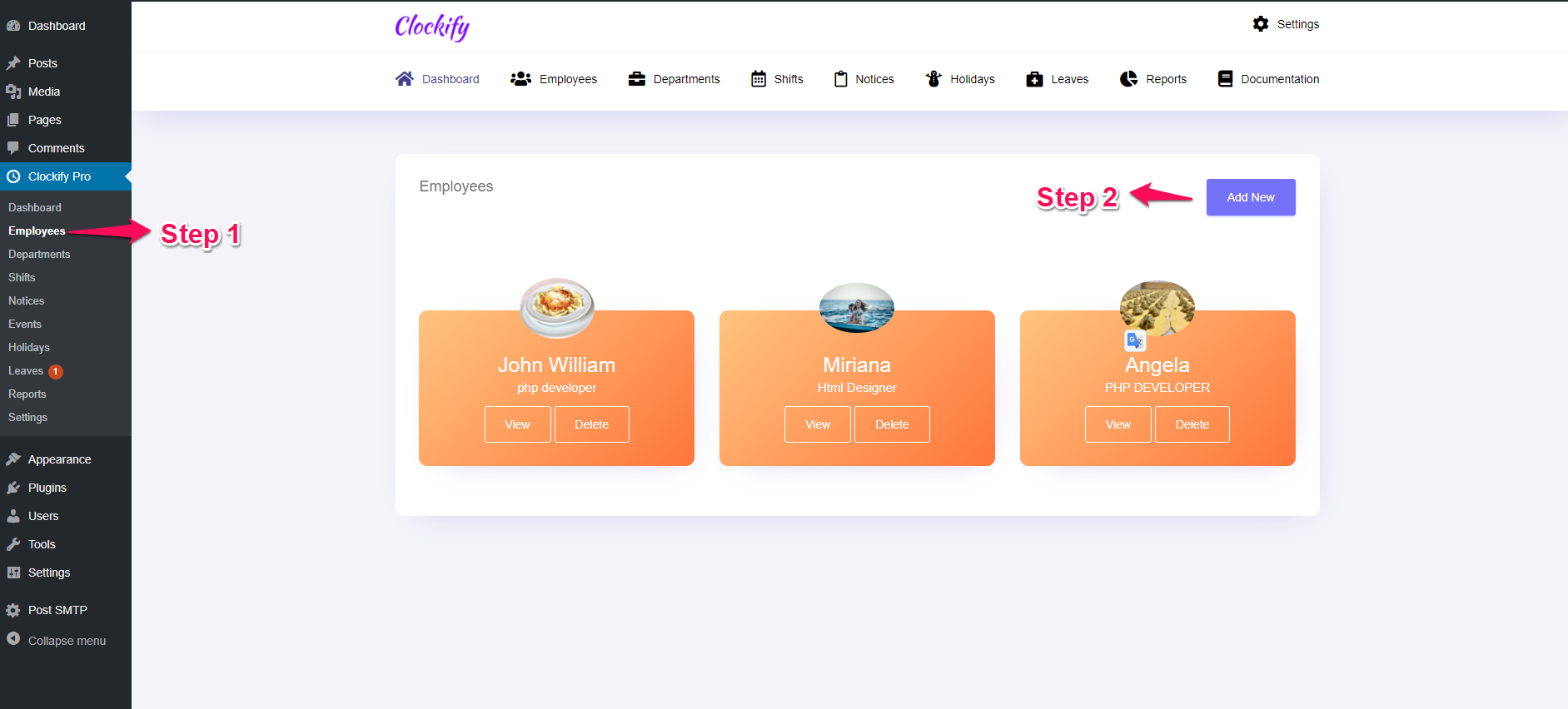 Clockify pro employee steps 1 & 2 Clockify pro WordPress Premium Plugin employee steps 1 & 2