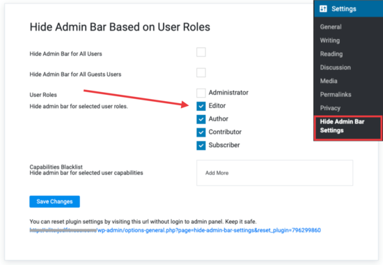 hide admin bar based on user roles