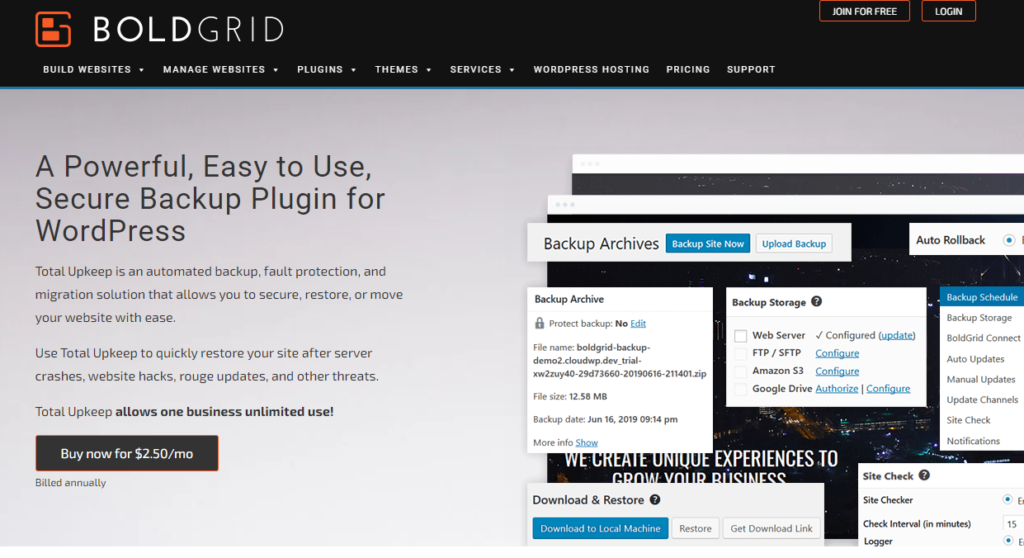 WordPress backup plugin - BlogGrid